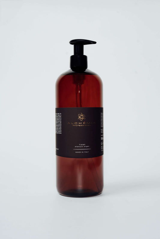 Shampoo Argan per capelli secchie e ribelli in bottiglia da 1000ml con erogatore, formulato con olio di Argan.