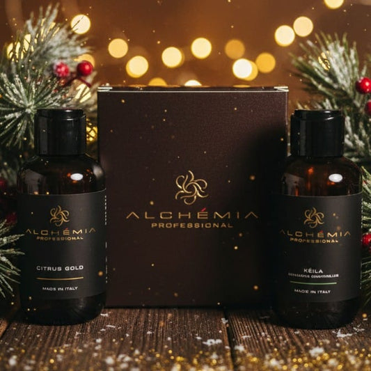Elegante cofanetto ideale come regalo di Natale! Contiente due prodotti da 100ml, Citrus Gold Oil Total body e Kila shampoo purificante