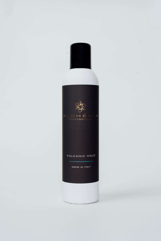 Lacca forte tenuta-400ml-Vulcanic hold spray bottle for hair styling with UV filter and lemon essential oil.