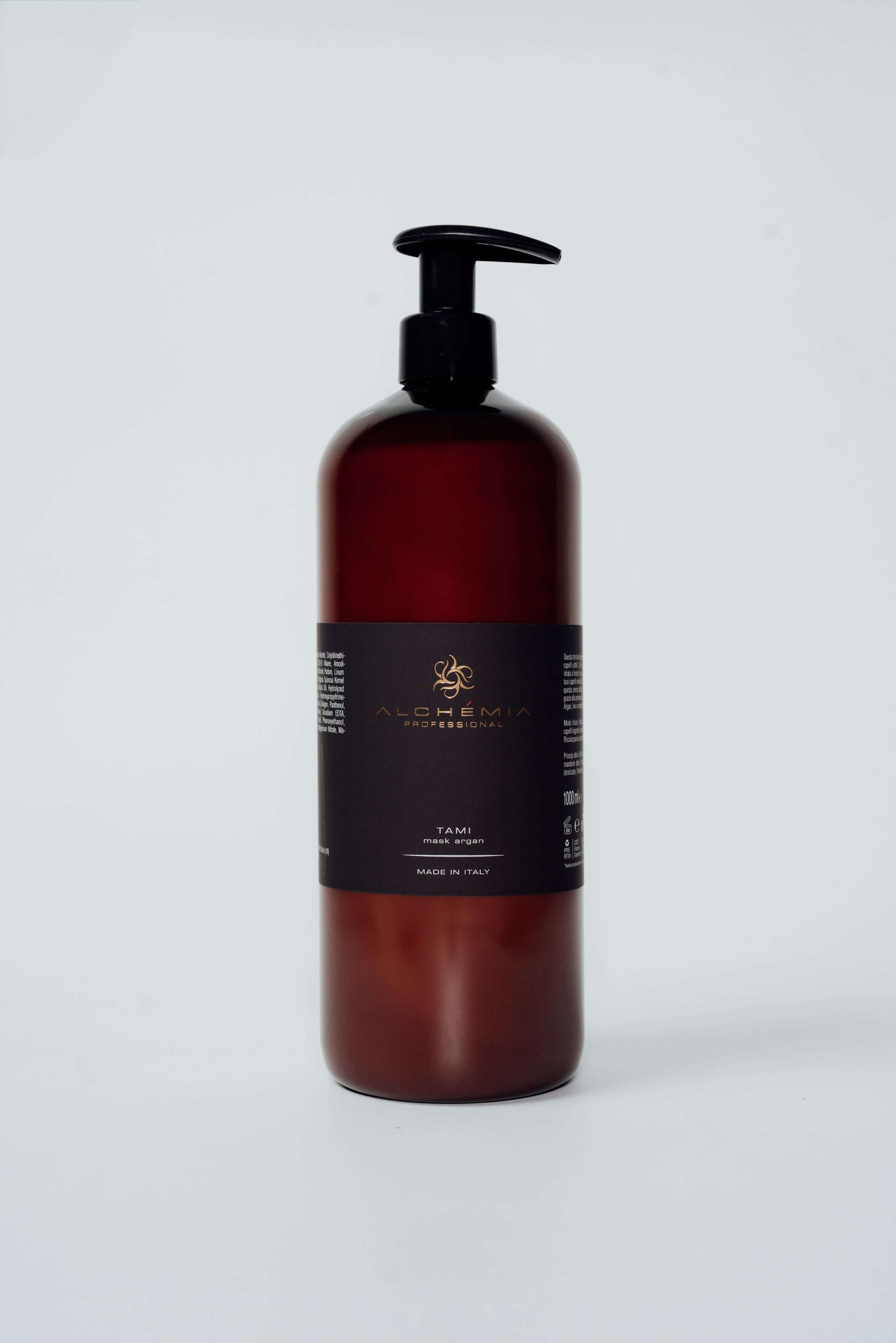 Maschera Argan per capelli secchi e ribelli in flacone elegantemente design con pompa per dosare il prodotto.